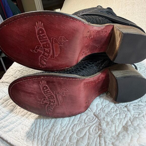 NIB Freebird Women's 9 Black Coal Snakeskin Knee High Leather Boots Designer - Picture 5 of 12